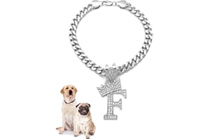 Icemond Rhinestone Studded Initial Pendant 26" Cuban Chain Fashion Costume Jewelry Necklace for Dogs Cats in Gold or Rhodium Tone (Rhodium - F)