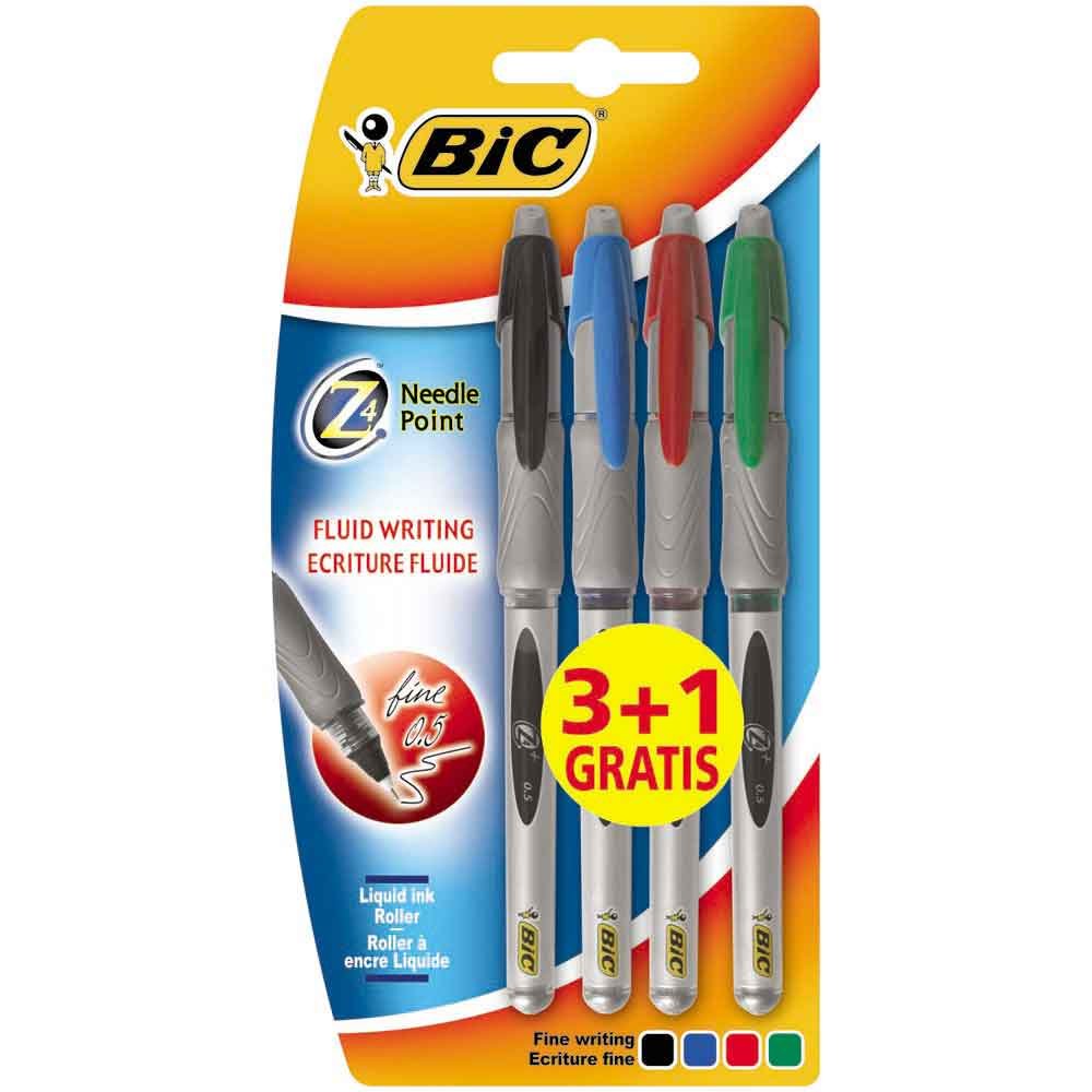 BIC Z4 Needle Point Rollerball Pen Pack of 3, Plus 1 Free