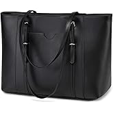 Laptop Tote Bag for Women, PU Leather Water Resistant Travel, Work,Teacher Tote Bag Fits 15.6 inch Laptop