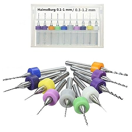 Haimoburg 20 Stück PCB Micro Spiralbohrer Metallbohrer Satz 0,1-1,2 mm Dick Griff Wolframstahl Carbide Dremel Stich- Bohrer S