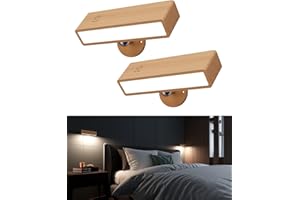 YiLaie Wall Sconces Battery Operated Set of Two,Rechargeable Wall Lamps for Bedroom,Wall Lights Wireless Dimmable,Wood Wall Sconce with 360 Rotation,Peel and Stick Wall Sconces for Bedroom Bedside