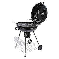  Grillwagen XXL schwarz Grillmobil Garten Camping Balkon ✔ Rollen ✔ Deckel ✔ rund ✔ rollbar tragbar ✔ stehend grillen ✔ Grillen mit Holzkohle ✔ mit Rädern 