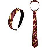 WOVOWOVO Halloween Costume Accessories Set for Women,Burgundy Red and Yellow Stripe Headband and Tie Adult Party Cosplay Hair Accessory