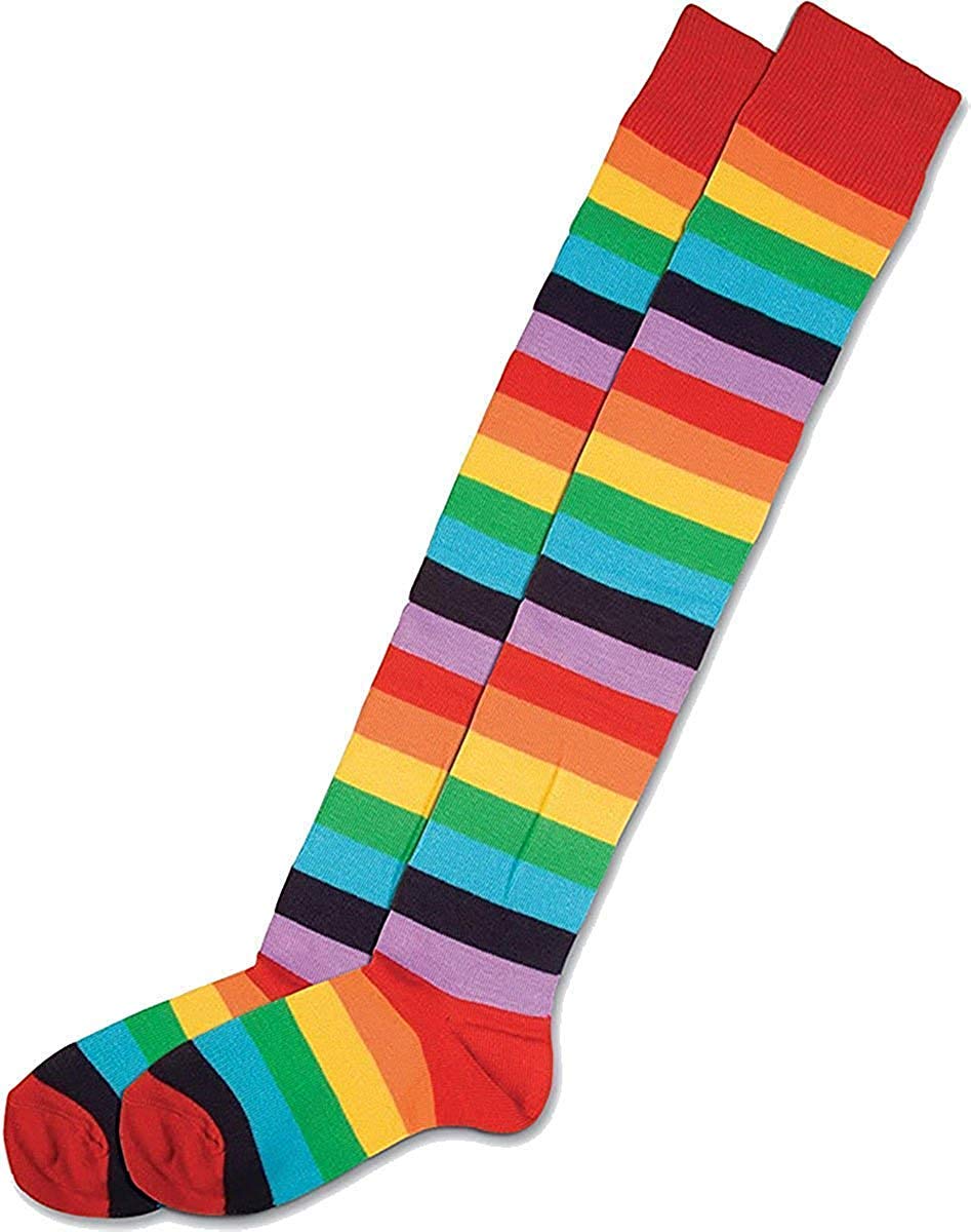 Unisex Adults Fancy Dress Accessory Rainbow Long Stripy Clown Xmas Socks Multi