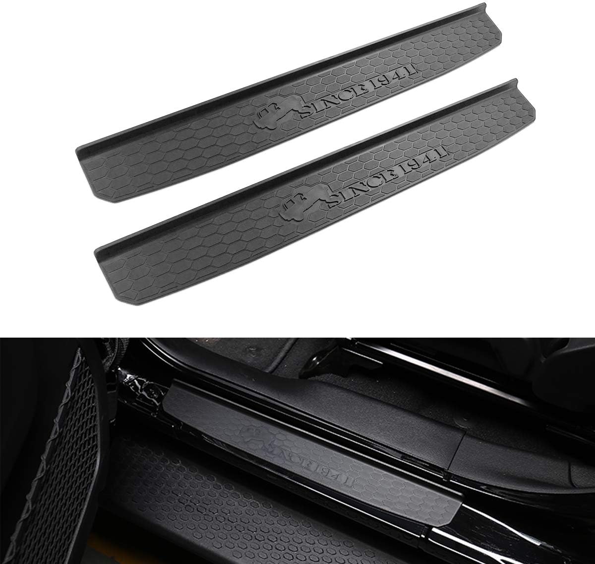 XBEEK Door Sill Guards for Jeep JL/JLU 2018 2019 Jeep Wrangler Black Entry Guards with Since 1941 Logo 2 Door