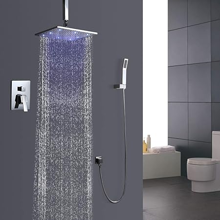 Kunmai Ceiling Mount Led Rain Shower Head Hand Shower System