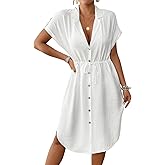 Bsubseach Women 2026 Swimsuit Coverup Button Bathing Suit Cover Ups Short Sleeve Shirt Cover Up Dress Beach Dress