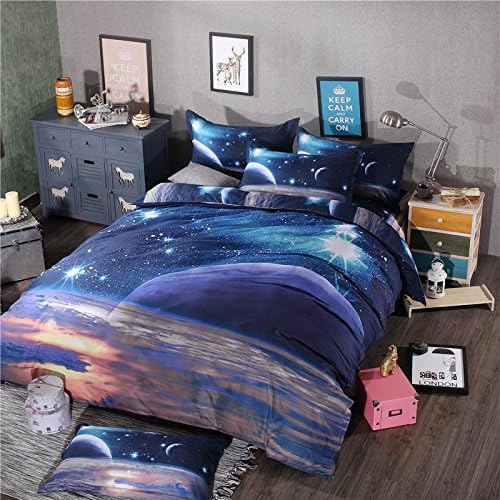 3D Duvet cover sets, MAKAHOME Lightweight Polyester Microfiber bedding Set and pillowcase, 3D print Galaxy Sky Bedding Quilt(Single,2PCS, multicolor)