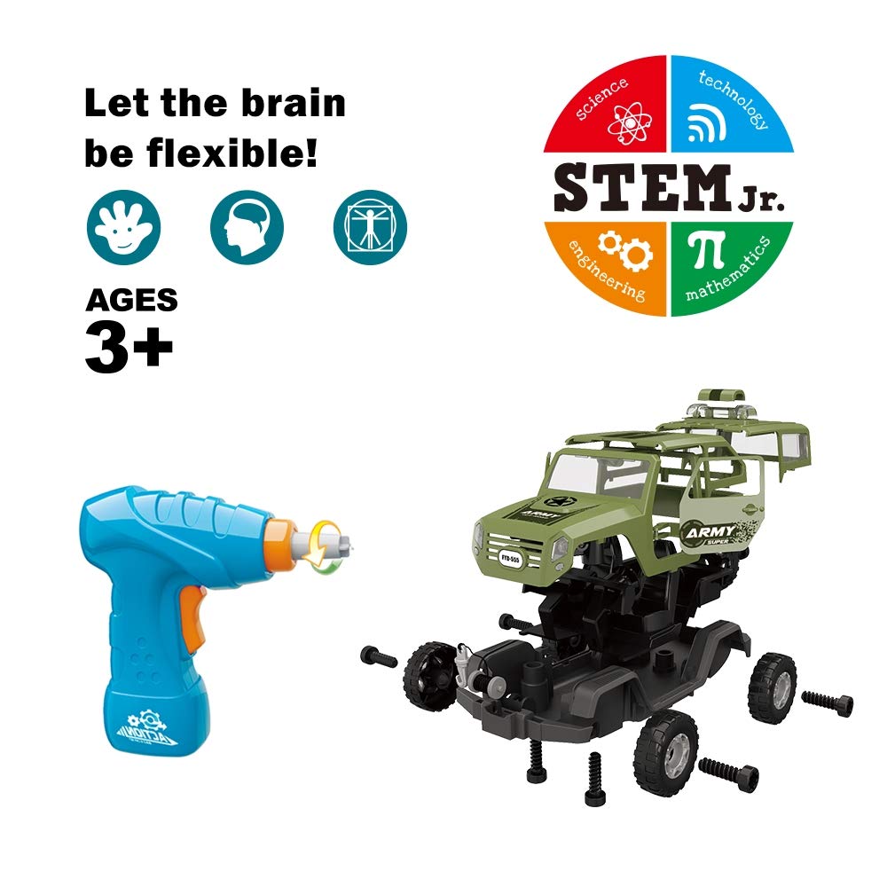 Limei STEM Jeep Car Toy Take Apart Toy Car Off Road Vehicle with Electric Drill Building Car Toy Set with Realistic Lights and Sound for Toddler Kid Baby Supply by Noble Toys Factory