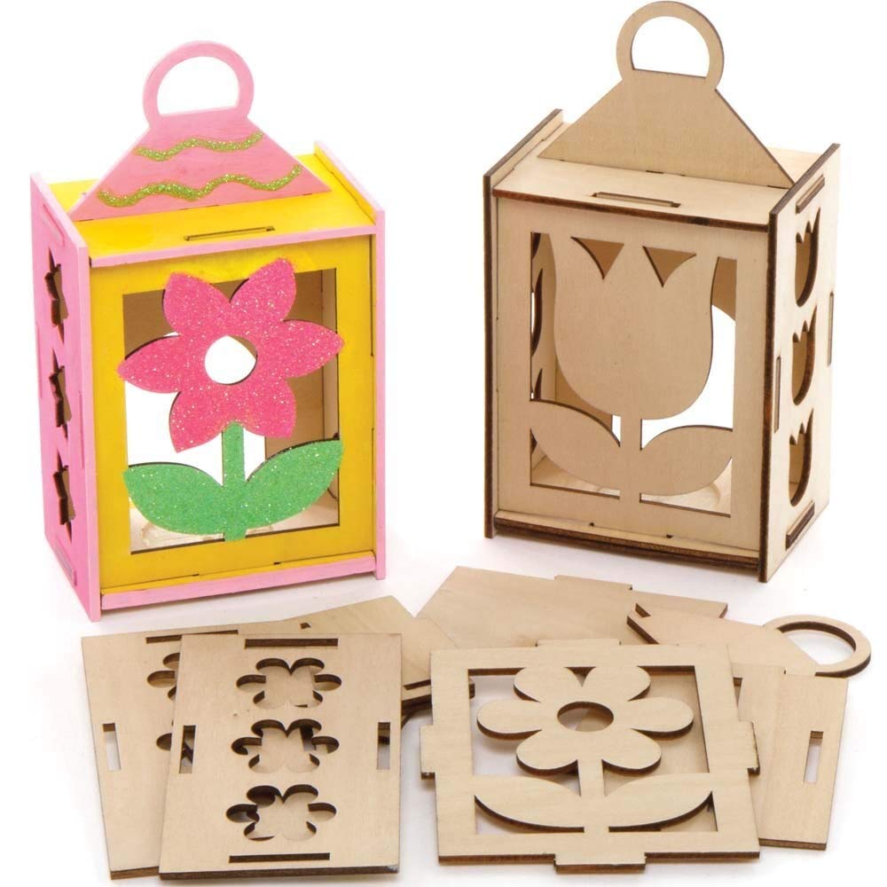 Baker Ross Flower Wooden Lanterns - Pack of 3, Easter Crafts, Craft for Kids (AX885)