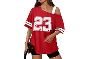 ALLTB Off Shoulder Shirt Oversized Women Jersey Tee City Number Graphic Shirts Y2k Striped Streetwear Fashion Tops