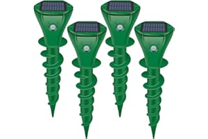 JNKNT Mole Repellent Solar Powered Ultrasonic,Deer Repellent Devices,Gopher Trap Groundhog Repeller,Sonic Spikes Get Rid of All Pests Vole, Chipmunk,Cat,Skunk,Snake,Mole Trap for Lawn, Garden Yard (4P)