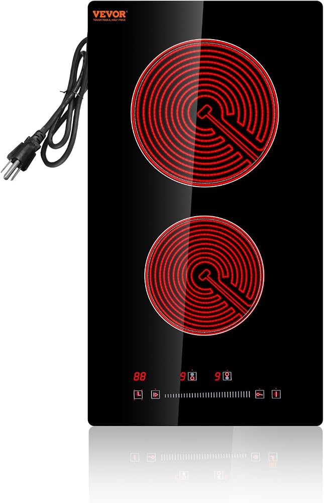 VEVOR Built in Electric Stove Top, 12 inch 2 Burners Ceramic Cooktop, Glass Radiant Cooktop with Sensor Touch Control, Timer