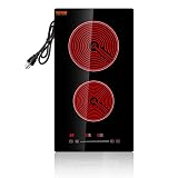 VEVOR Built in Electric Stove Top, 12 inch 2 Burners Ceramic Cooktop, Glass Radiant Cooktop with Sensor Touch Control, Timer & Child Lock Included, 9 Power Levels for Simmer Steam Slow Cook Fry,110V