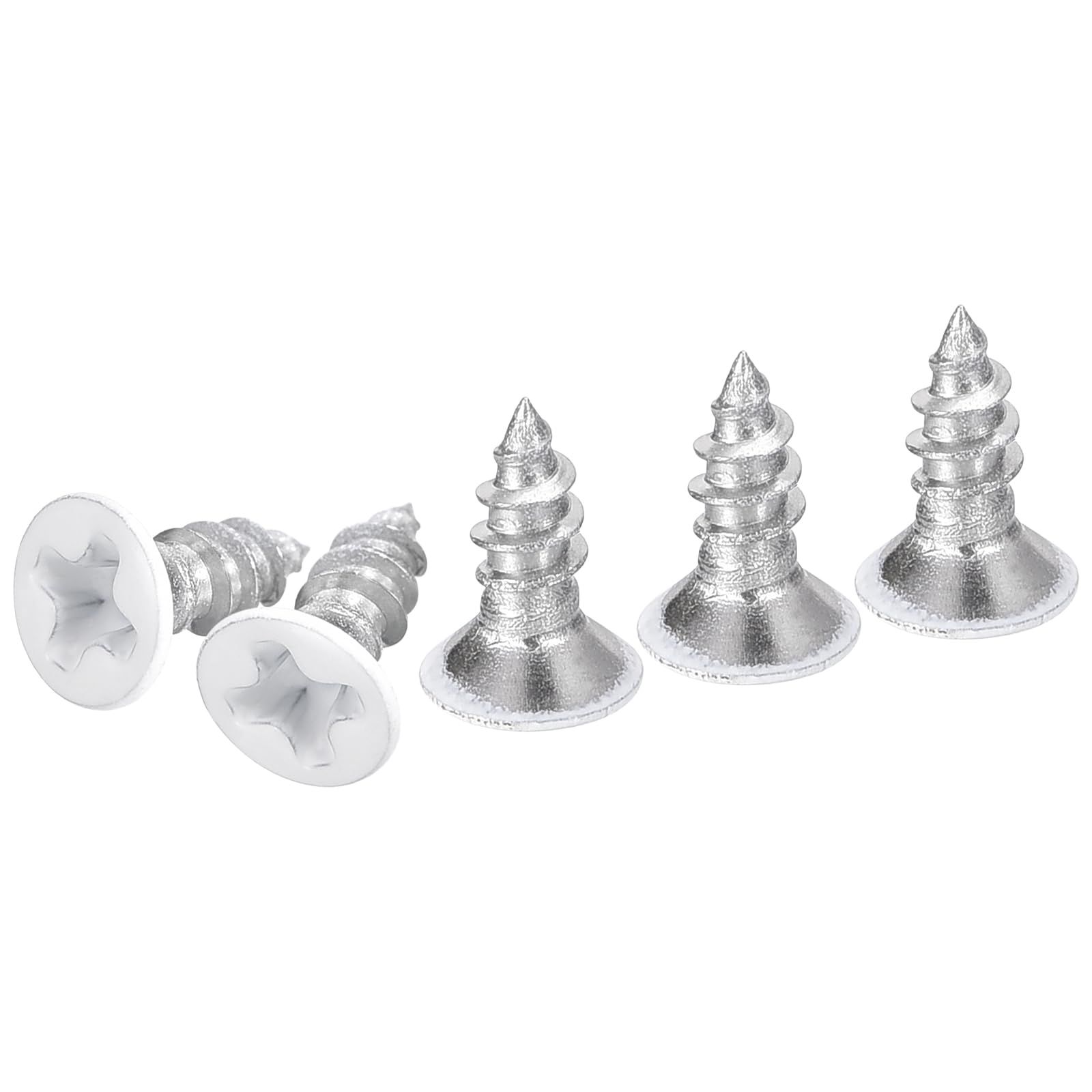 DTGN 100Pcs ST3.5x8mm Flat Head Wood Screws, 304 Stainless Steel White Phillips Self Tapping Screws - Good for Woodworking, Furniture - White — image 1