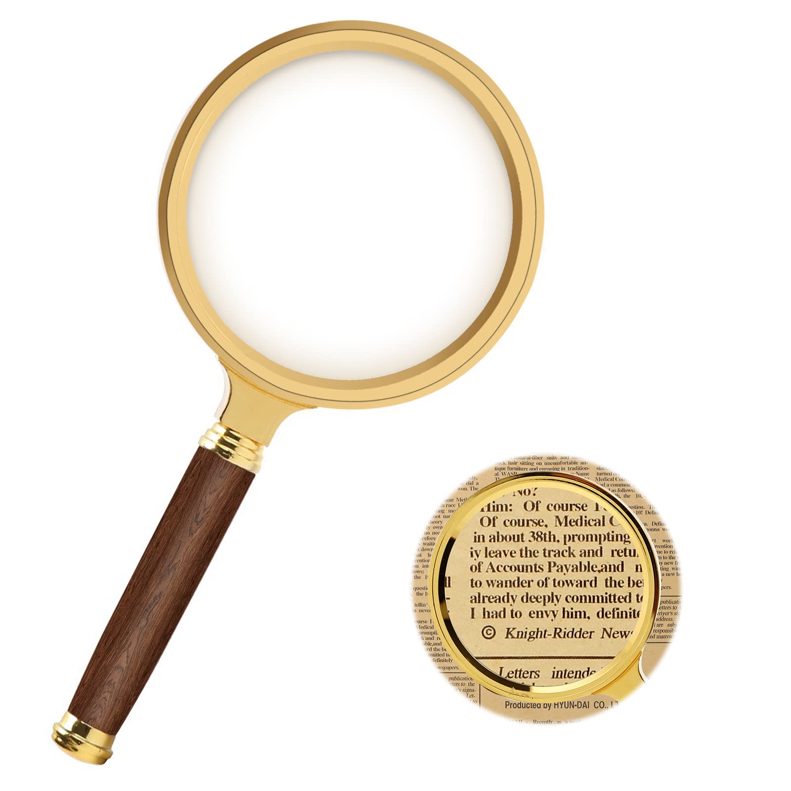 Magnifying Glass 15X Handheld Reading Magnifier 90mm Portable Magnifying Lens with Non-Slip Wooden Handle Shatterproof Magnifying Mirror for Reading Newspaper Inspection Insects