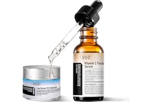 VGO Skin Care Set, with Snail Mucin 92% Moisturizer 1.76 Oz & Vitamin C Face Serum 1.01 Oz, Daily Hydrating & Firming Skincare Routine Kit for All Skin Type