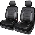 Leader Accessories Platinum Vinyl Faux Leather Universal Car Front Seat Covers 2 pcs/Set Black/Grey Airbag Compatible with Headrest Cover