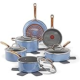 T-Fal Preserve Ceramic, Non stick Cookware Set 13-Piece, Oven & Broiler Safe up to 350°F, Includes Stockpot, Saucepans, Frying Pans, Protectors, Pots and Pans, Blue