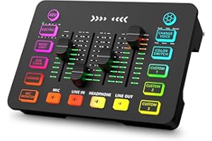 Gaming Audio Mixer with RGB, Streaming/PC Mixer with XLR Microphone Interface, 6 Voice Changing Modes Individual Control, Mut