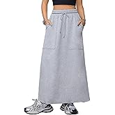 SOFIA'S CHOICE Women's Drawstring Maxi Skirt with Pockets High Waist A Line Long Skirts