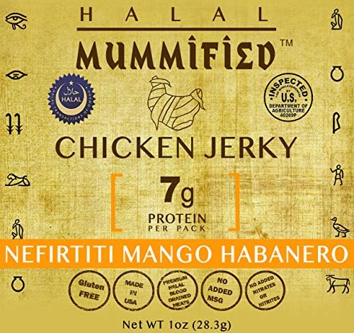 Mummified Halal Chicken Jerky (Nifirtiti Mango Habanero, 5 x 1oz packs)