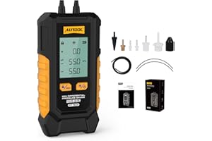 AUTOOL Manometer Gas Pressure Tester, Digital Manometer HVAC, 6 Units Differential Dual Port Pressure Gauge -101 to 200Kpa, Data Zeroing with Backlight LCD Display