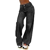 EMMIOL Wide Leg Jeans for Women, Mid Rise Baggy Jeans Plus Size Boyfriends Denim Pants, Y2K Vintage Style