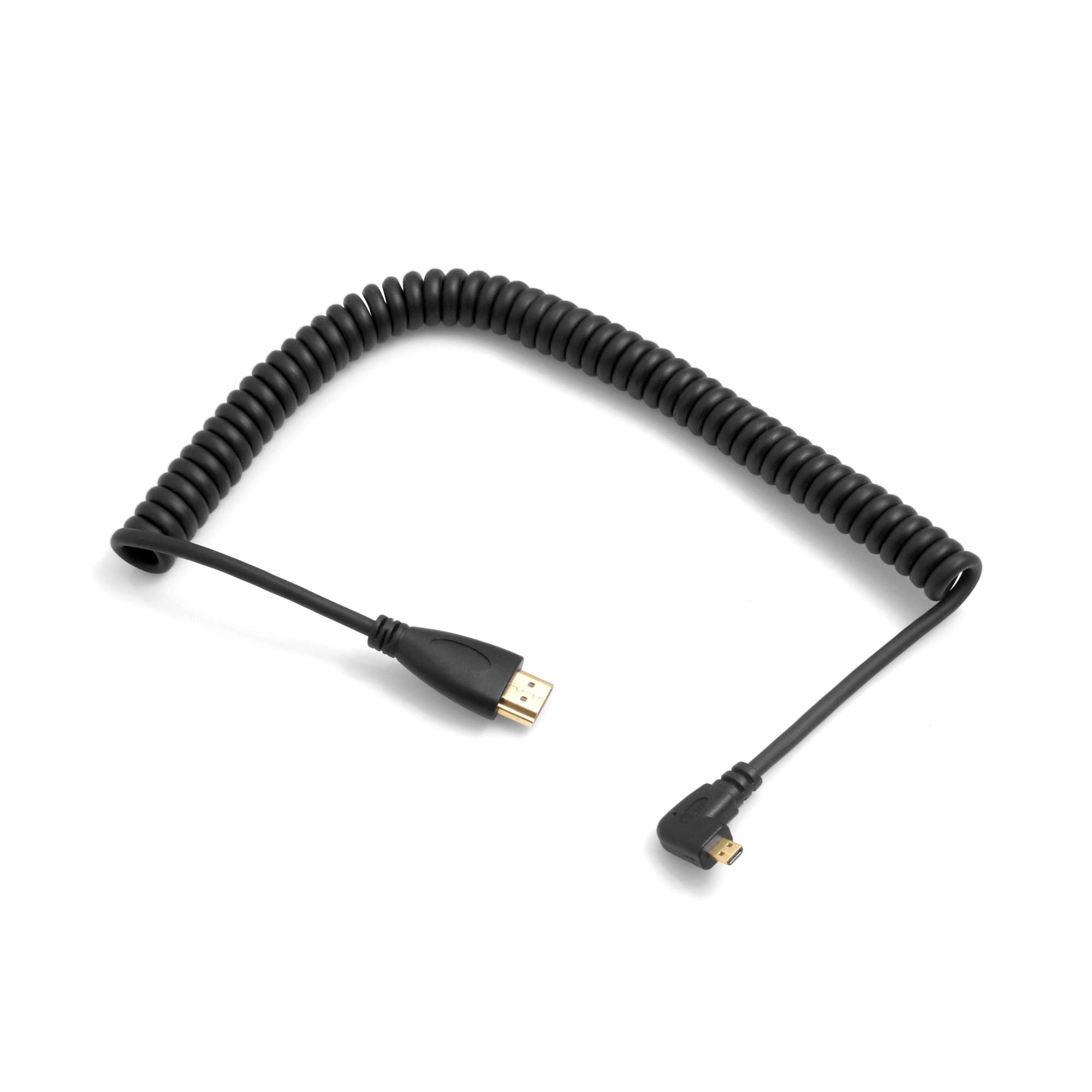 System-S Micro HDMI Male Right Angled to HDMI Standard Plug Cable Spiral Cable 50-80 cm