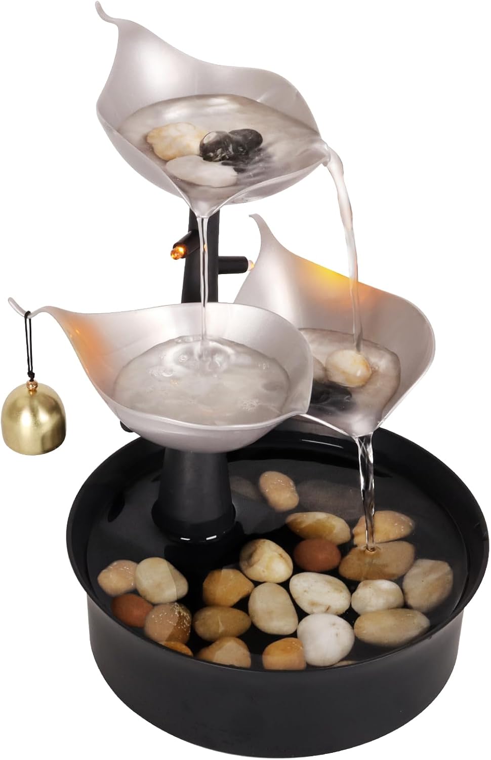 Indoor Fountains & Accessories - Water Fountains Indoor, 3-Tier Tabletop Water Fountain with Adjustable LED Light, Small Desk Waterfall Fountain for Living Room/Office Zen/Home Décor