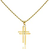 ALEXCRAFT Stainless Steel Cross Necklace for Men Double Cross Stainless Steel Necklaces for Women Trendy Crucifix Pendant with 21inch Rope Chain