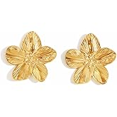 Gold Plated Flower Earrings Chunky Vintage Statement Big Daisy Camellia Gardenia Flowers Chic Metal Floral Stud Earrings for Women Boho Spring Summer Holiday Birthday Prom Party Trendy Jewelry