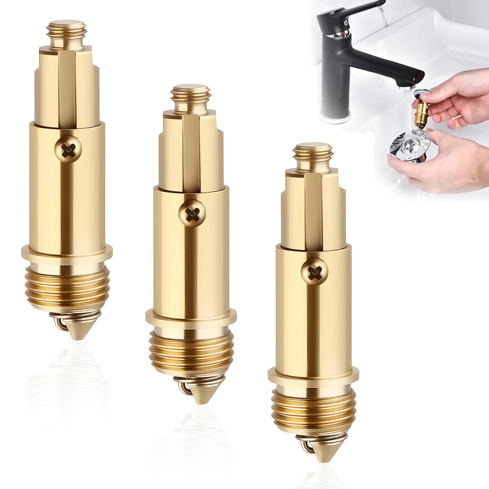 3Pcs Pop up Sink Plug Replacement, Replacement Sink Basin Bath Plug Pop Up Click Clack Slotted Brass Plug Bolt Assembly Bathroom pop up Sink Plug for Most Bathroom Bathtub Sink Drain Stopper