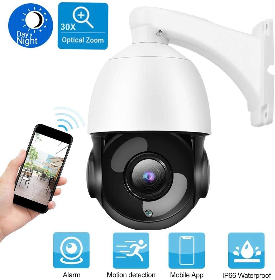 Kafuty 5MP Super HD PTZ Network IP Dome Camera 30X Optical Zoom Security Cam For ONVIF with Horizontally 360° Rotation, Automatic Focusing, Built-in Full Screen OSD Screen Menu etc.(UK Plug)