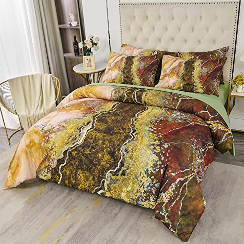 PERFEMET 6 Piece Brown Comforter Set California King Watercolor Marble Bedding Set with Sheets Colorful Soft Retro Artwork Marble Bed in A Bag for All Season(Brown, Cal King)