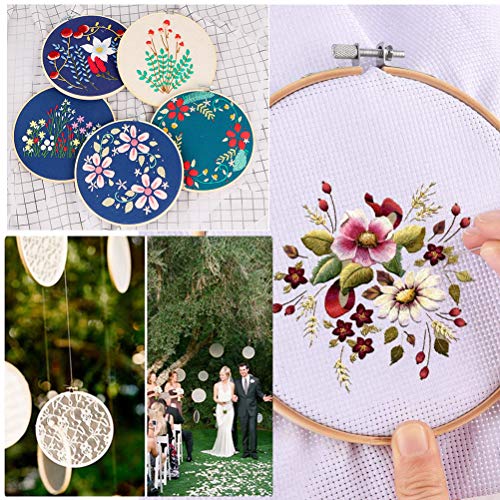 WOWOSS 8 Pieces 8 Inch Embroidery Hoops Wooden Round Adjustable Bamboo Circle Cross Stitch Hoop Ring Bulk for Embroidery and Cross Stitch Art Craft Handy Sewing - Thumbnail 5