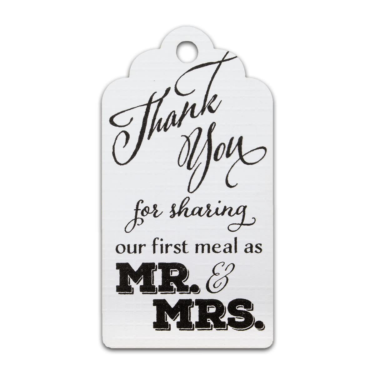 Summer-Ray 50pcs White Ink Printing Thank You for Sharing Our First Meal as Mr & Mrs Wedding Kraft Favour Gift Tags (White Linen)
