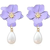 GUOXIAOMEI Pearl Bohemian Flower Earrings Floral Petal Flower Stud Earrings Jewelry for Women