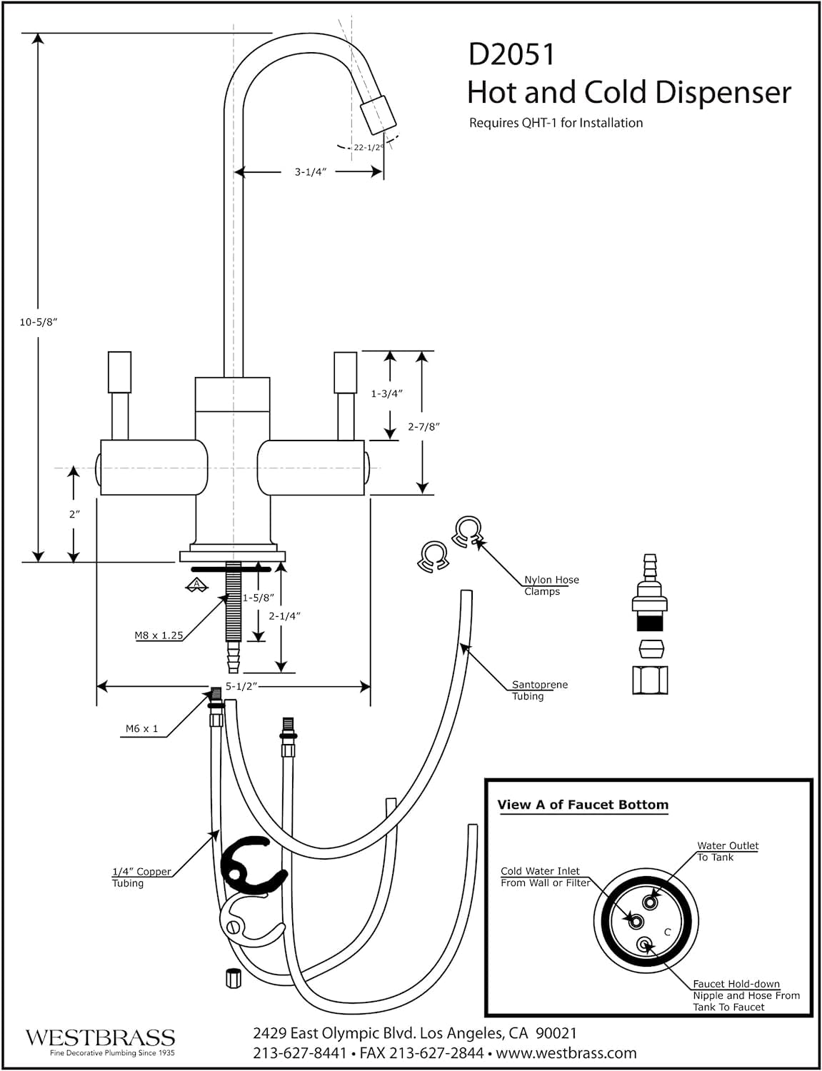 Westbrass DT1F2051-05 Contemporary 10 in. Hot and Cold Faucet with HotMaster DigiHot Digital Tank System Water Dispenser, Polished Nickel