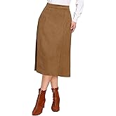 Allegra K Faux Suede Midi Skirts for Women's Work Casual Fall Winter A Line Skirt Trendy