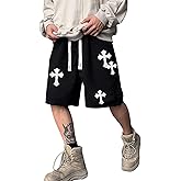 Floerns Men's Drawstring Waist Cross Print Loose Fit Workout Track Shorts