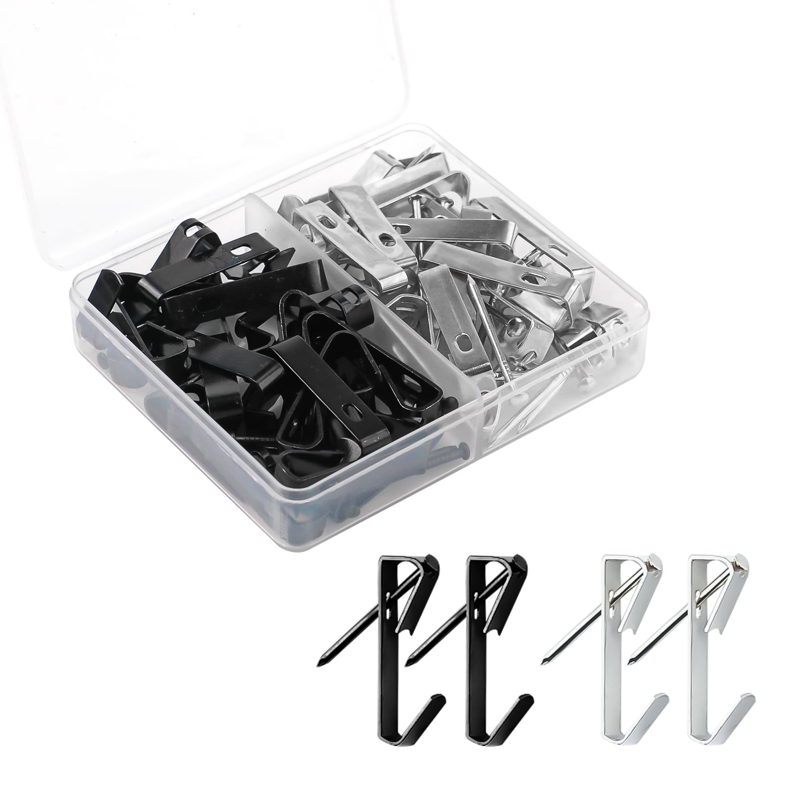 40 Sets Picture Hooks with Nails, 30 lbs Heavy Duty Picture Hangers Kit on Wall Stainless Steel Photo Frame Hooks Hardware for Hanging Picture Mirror Clock Calendars Decoration (Silver, Black)