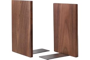Muso Wood Handmade Walnut Book Ends, Non-Skid Bookends for Shelves, Large Sturdy Book Ends for Heavy Books, Decorative Book Shelf (1 Pair)