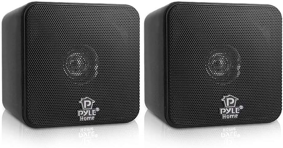 Pyle PCB4BK Full Range 4 Inch 200 Watt Mini Cube Bookshelf Stereo Speakers for Home Theater Surround Sound System with Video Shield, Black (4 Pack)