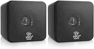 Pyle PCB4BK Full Range 4 Inch 200 Watt Mini Cube Bookshelf Stereo Speakers for Home Theater Surround Sound System with Video Shield, Black (4 Pack)