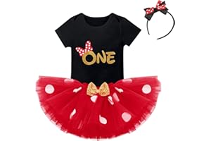 IBTOM CASTLE Cake Smash Wild One First Birthday Clothes for Baby Girls Polka Dots Romper Tulle Dress Ear Princess Outfits