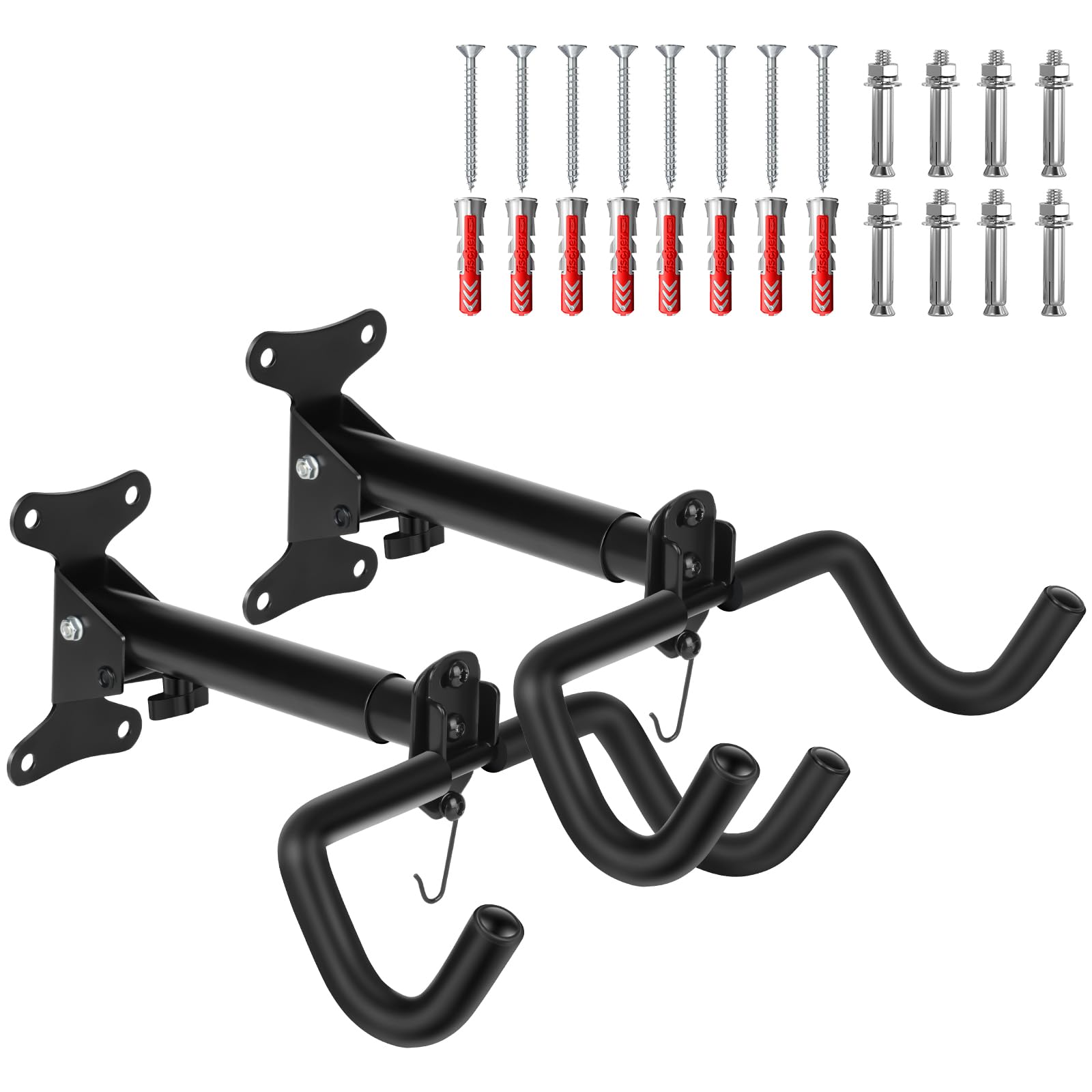 Bike Hooks for Wall,2 Pack Wall Mounted Bike Rack with Foam Padded Protective Frame,Adjustable Distance and Foldable Wall Bike Hanger Rack for Bike Storage,Compatible with MTB,Road Bike,E-Bike,Black
