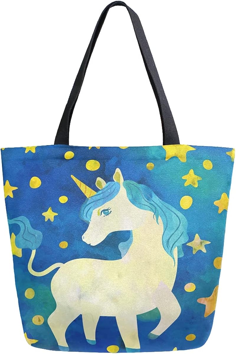 HAIIO Canvas Tote Bags Art Painting Unicorn Star Large Purse Reusable