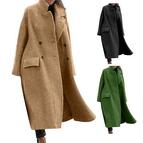 Women's Jackets Oversized Long Winter Coats Warm Wool Blend Pea Trench Coat Overcoat Ladies Casual Loose Jacket Windproof Windbreaker Outwear with Pockets Trench Coat