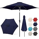 FLAME&SHADE 10ft Patio Umbrella - Outdoor Umbrella with 6 Sturdy Ribs, Push Button Tilt and Crank, UV Protection Table Market Umbrella for Pool, Porch,Garden, Deck, Backyard (Navy Blue)